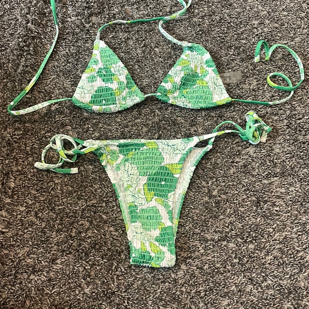 Green flower bikini